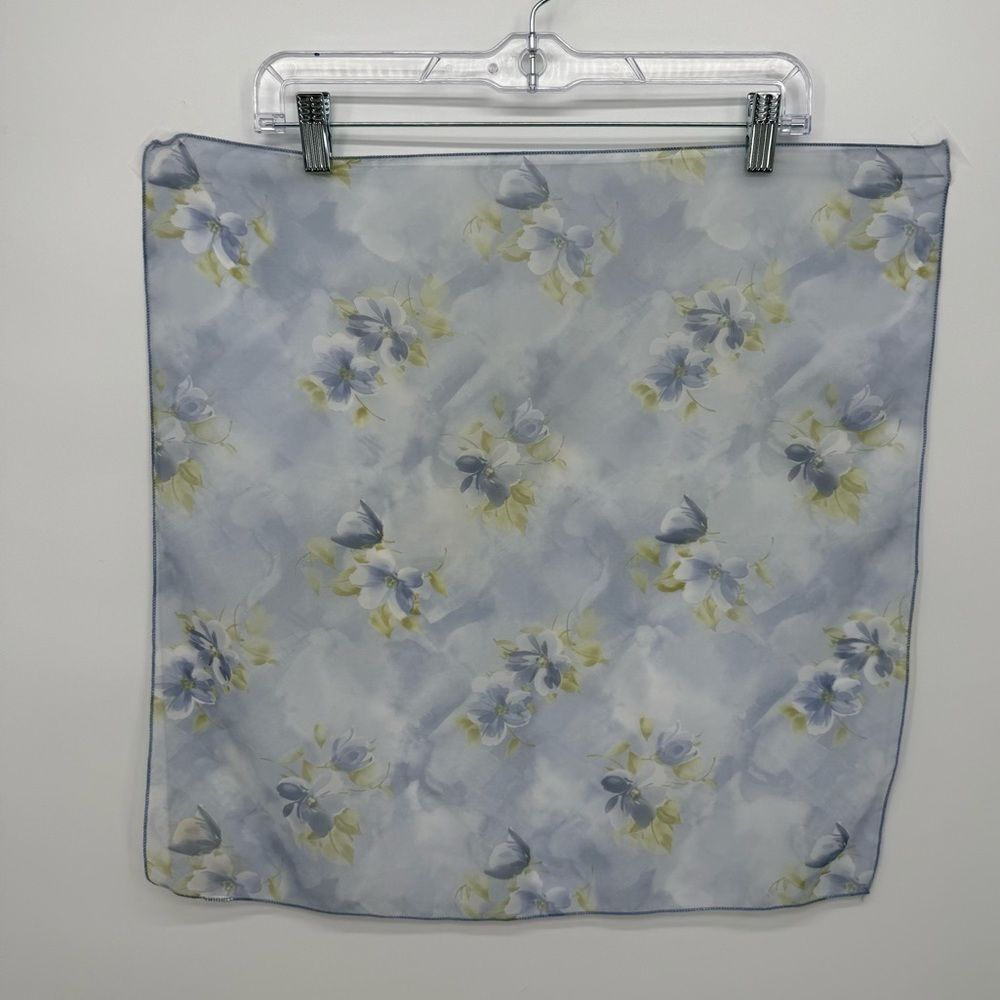 Unbranded Lightweight Floral Blue Green Square Scarf Accessory Polyester Chic
